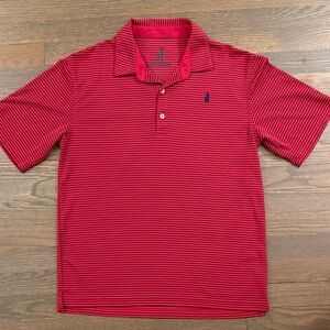Johnnie-O Prep-Formance Polo Boys 16 Color: Sweetberry Wine Red Stripe